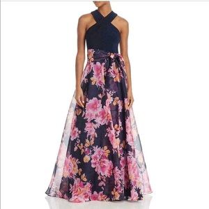 NWT Eliza J Navy Floral Printed Ball Gown Size 2